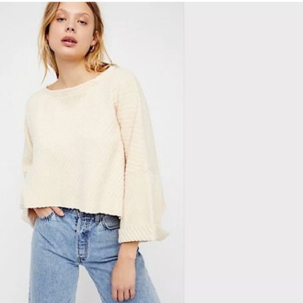 FREE PEOPLE I‎ Can't Wait Cropped Sweater Ivory Size Large M Retail $108